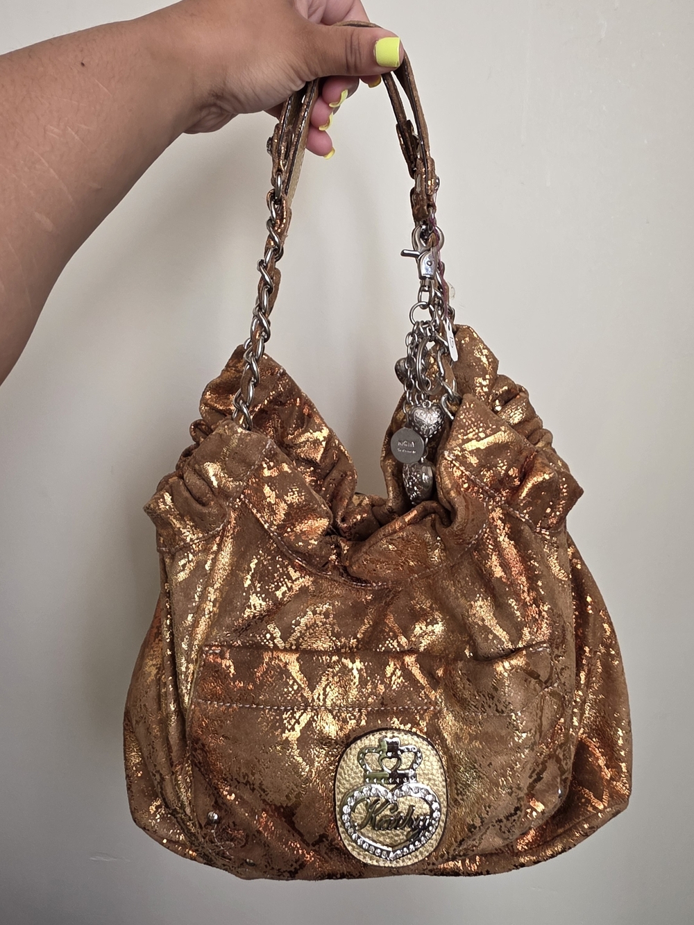 Kathy Van Zeeland Metallic Copper Gold Shoulder Bag